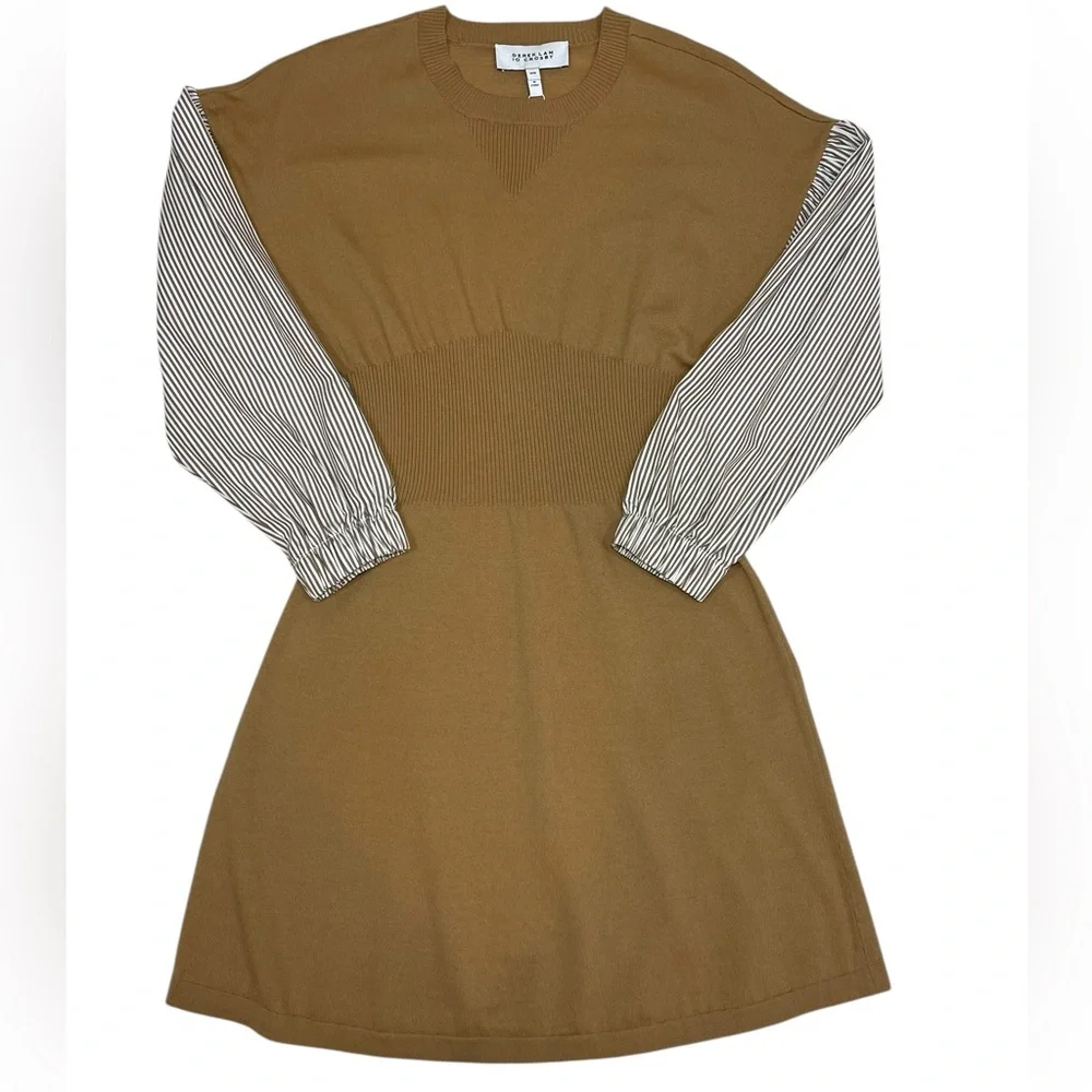 10 Crosby Derek Lam Sweater Shirt Dress Lainey Tan Print Long Sleeve Wool NEW - Picture 15 of 15